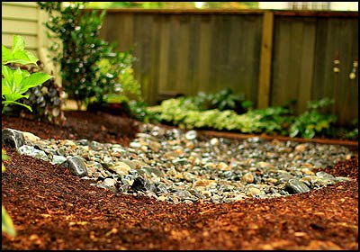 Medford Drainage solution applied in NE Portland with river rock and French drain